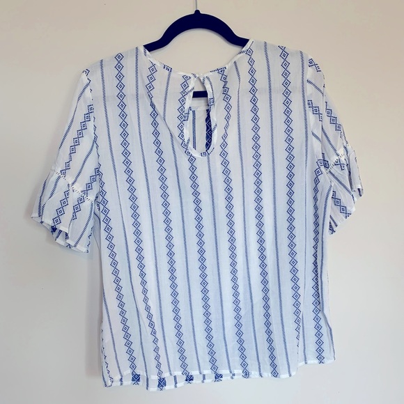 Flutter Sleeve White and Blue Top - Size M - Picture 3 of 5